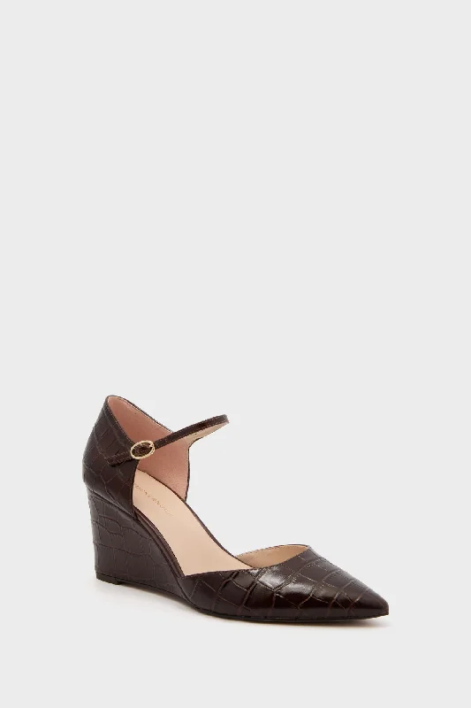Fashion Sale Brown Croc Darcy Wedges
