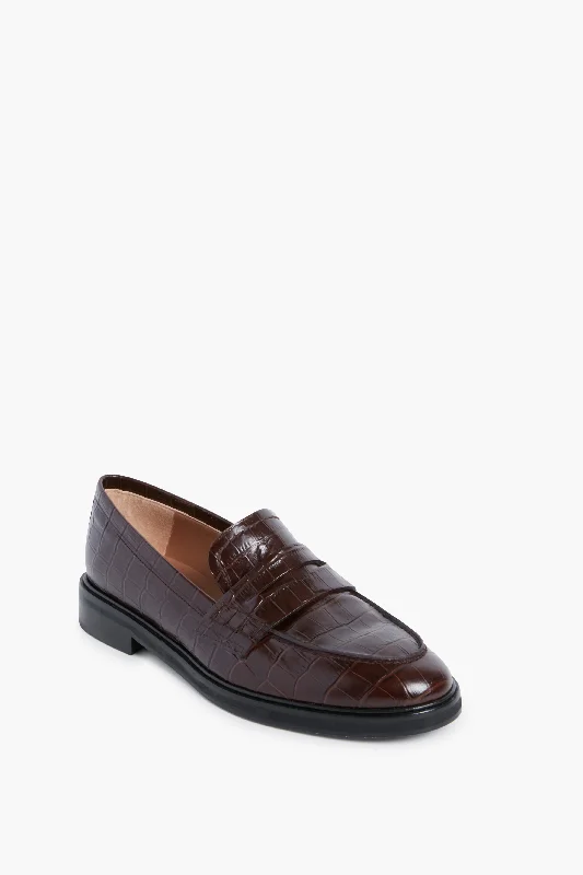 Limited-Time Shoe Deals Brown Croc Leather Sara Loafers