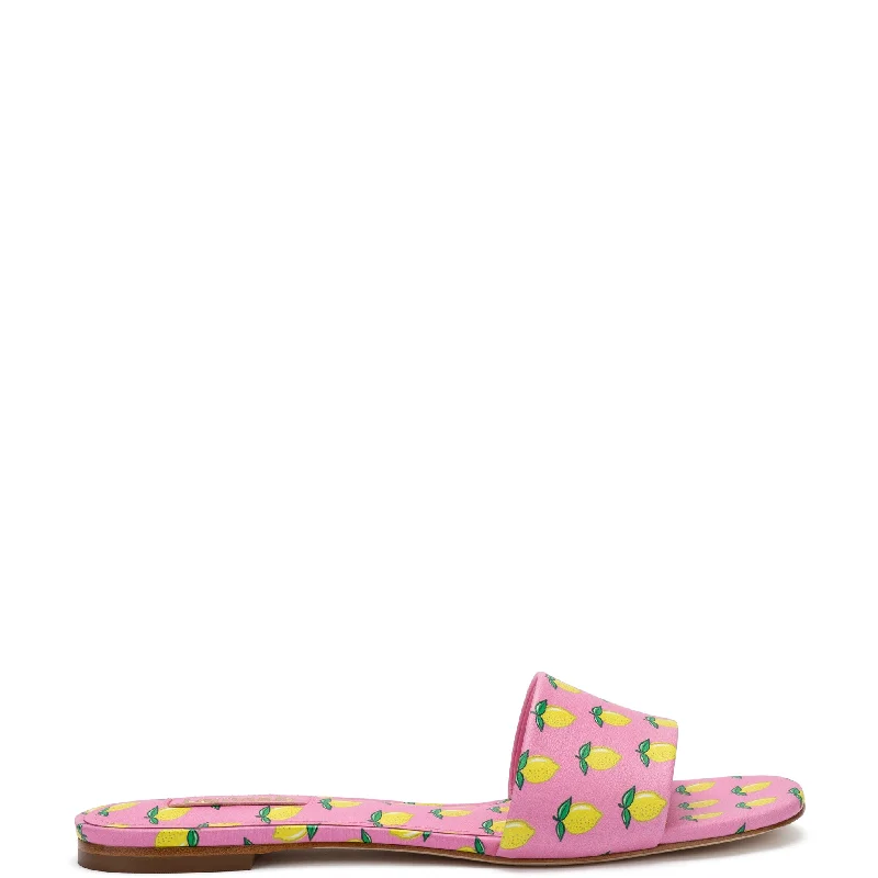 Comfortable Fashion Shoes Ivy Flat Mule In Bubblegum and Lemon Print Leather