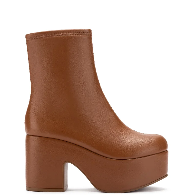Feminine Style Promotions Miso Platform Boot In Caramel Stretch Leather