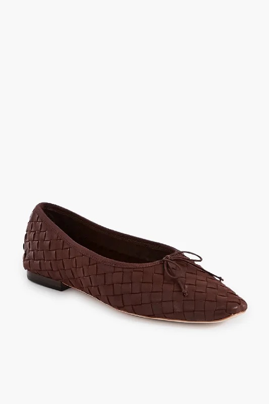Non-Slip Shoes Chocolate Woven Leather Landry Flats