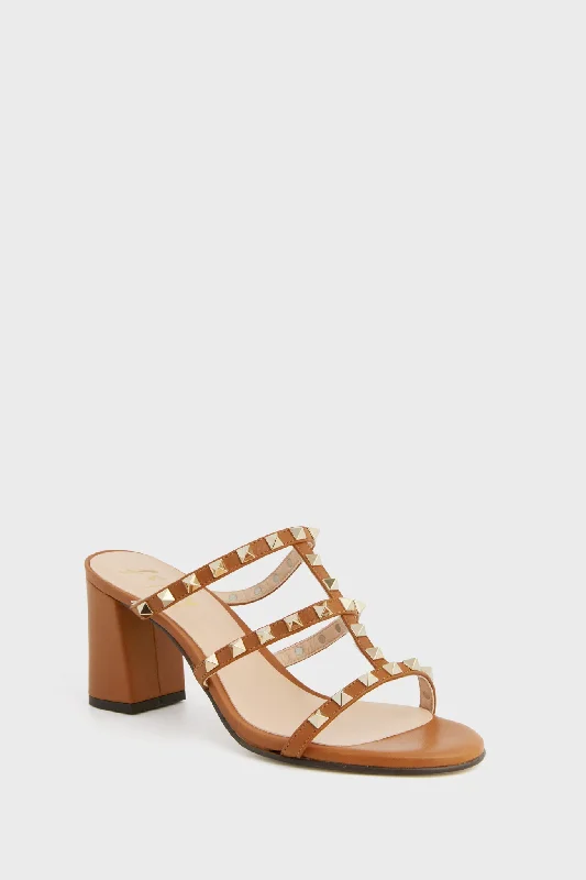 Sleek Versatile Footwear Cognac Foster Stud Sandals