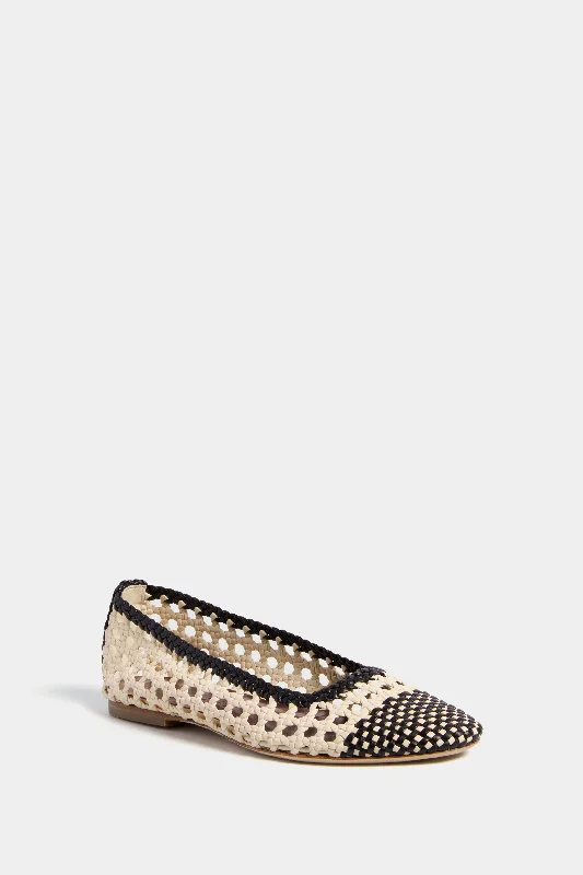 Comfortable Travel Shoes Cream and Black Nell Crochet Ballerina
