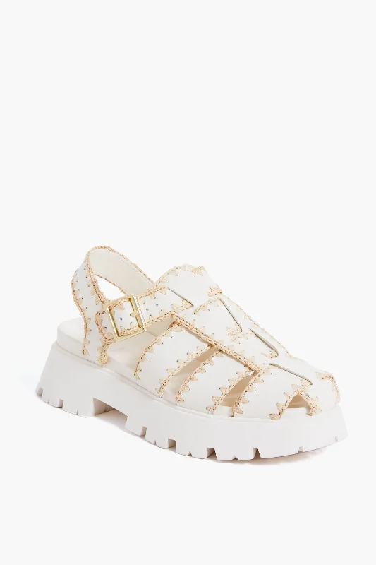 Comfortable Flats Sale Cream Leather Talia Platform Fisherman Sandal