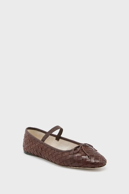 Sleek Versatile Footwear Espresso Woven Leather Leonie Flats