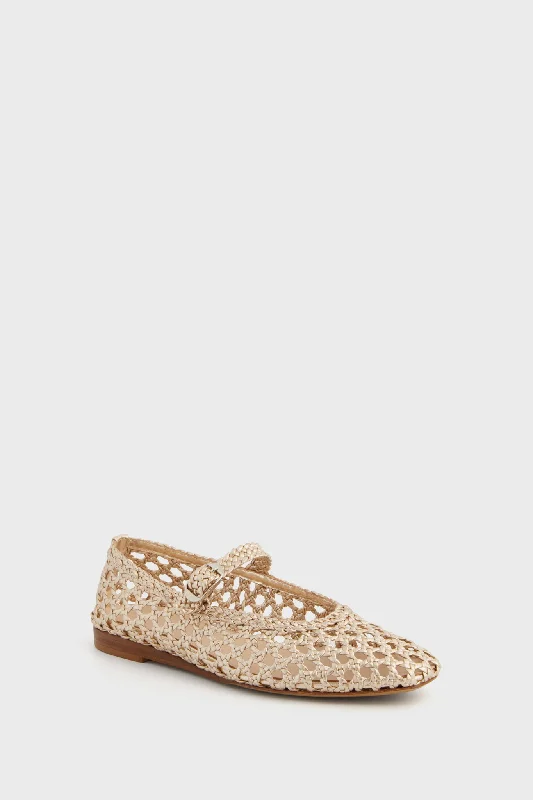 All-Season Shoes Discount Gold Woven Mary Jane Flats