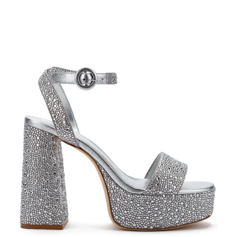 Feminine Luxe Style Sale Dolly Crystal Sandal In Gray Suede