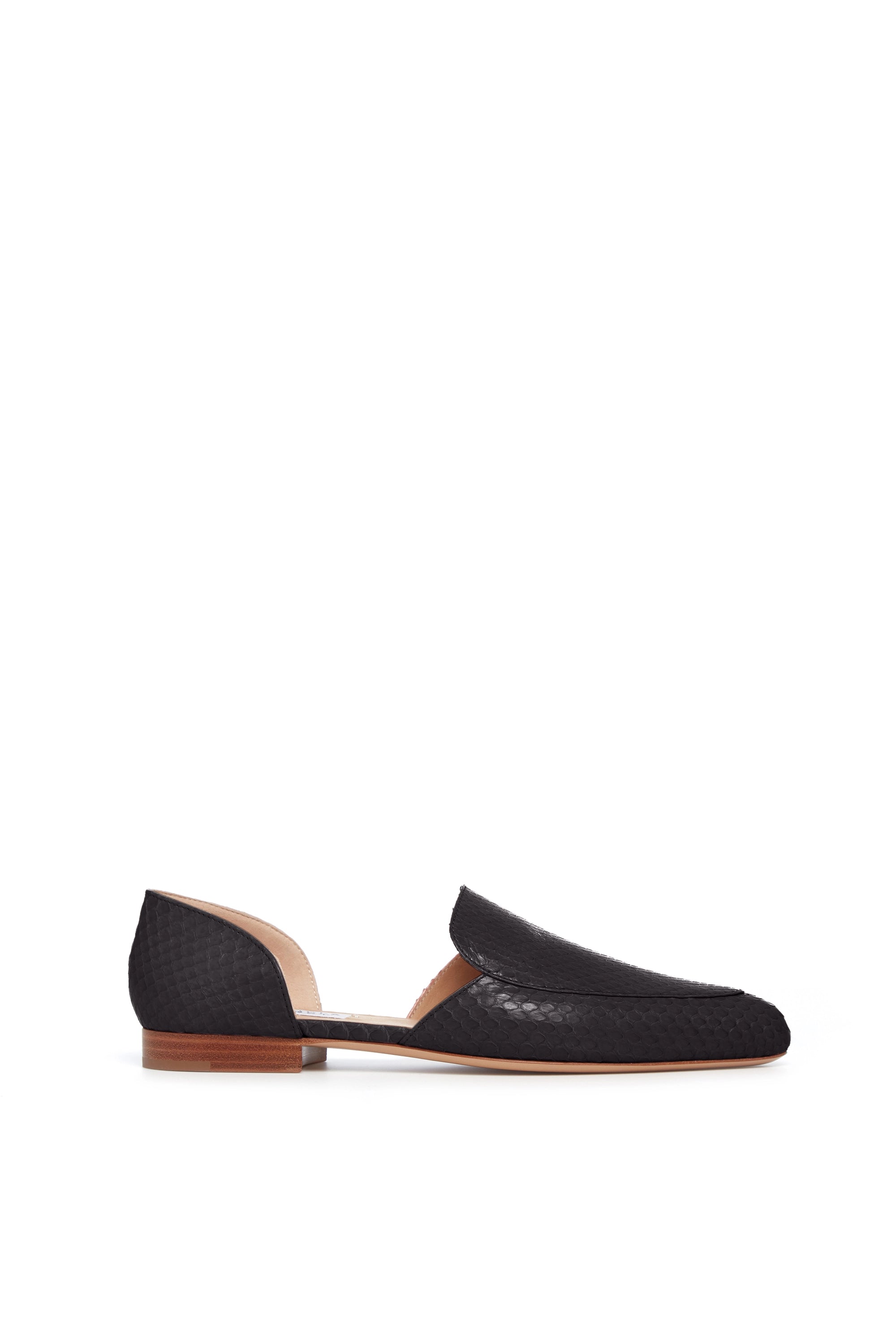 Break Fashion Norms Jax Flat Shoe in Black Snakeskin
