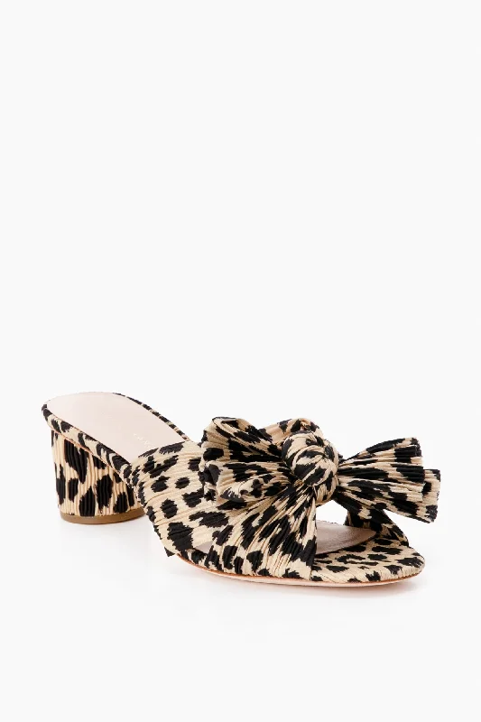 Comfortable Travel Shoes Leopard Emilia Pleated Knot Mules