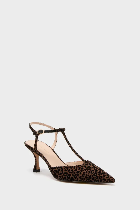 Comfortable Motion Flexible Shoes Leopard Velvet Margot Heels