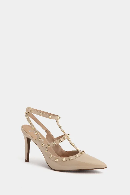 Comfortable Breathable Running Shoes Nude Elodie Studded Heels