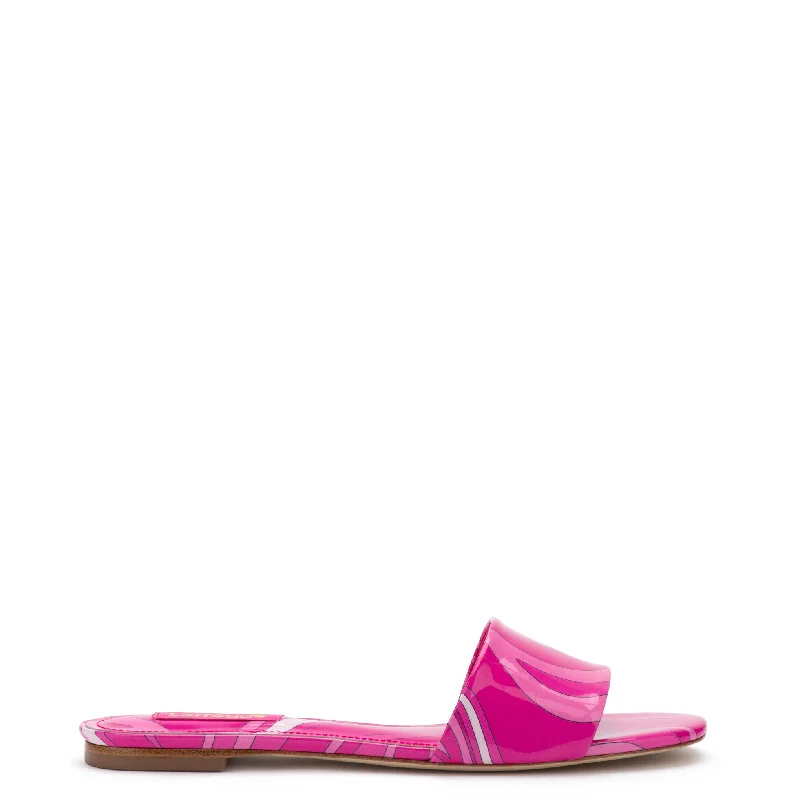 Fashion Casual Shoes Ivy Flat Mule In Pink Wave Print Patent Leather