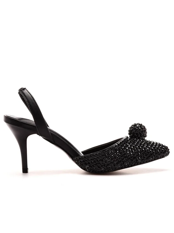 Trendy Outdoor Casual Shoes Rhinestone Ball Bead Pointed Toe Slingback High Heels