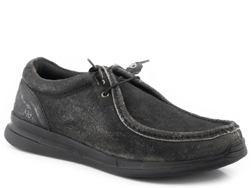Lightweight Fashion Shoes Roper Mens Black Leather Chillin Low Loafer Shoes