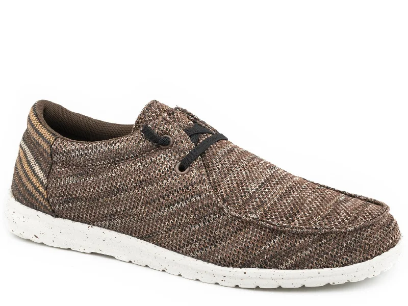Premium Casual Footwear Roper Mens Brown Fabric Hang Loose Striped Loafer Shoes