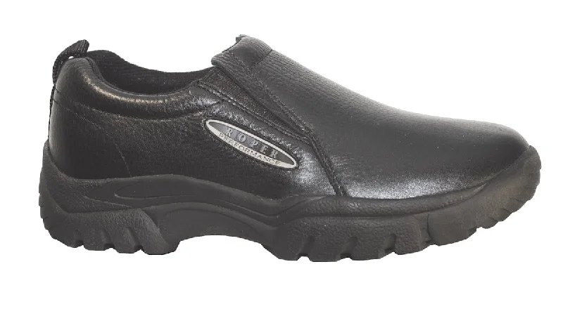 Limited-Time Shoe Deals Roper Mens Performance Sport Slip-On Black Smooth Leather Loafer Shoes