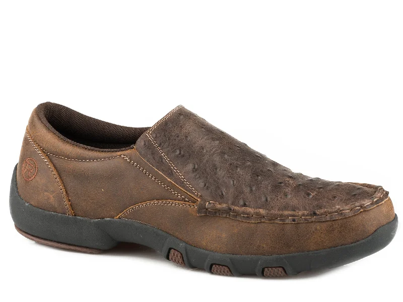 Sleek Dress Shoes Deal Roper Mens Brown Leather Ostrich Print Owen Slip-On Shoes