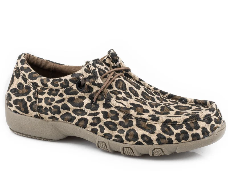 Women's Non-Slip Shoes Roper Womens Tan Canvas Chillin Leopard Slip-On Shoes