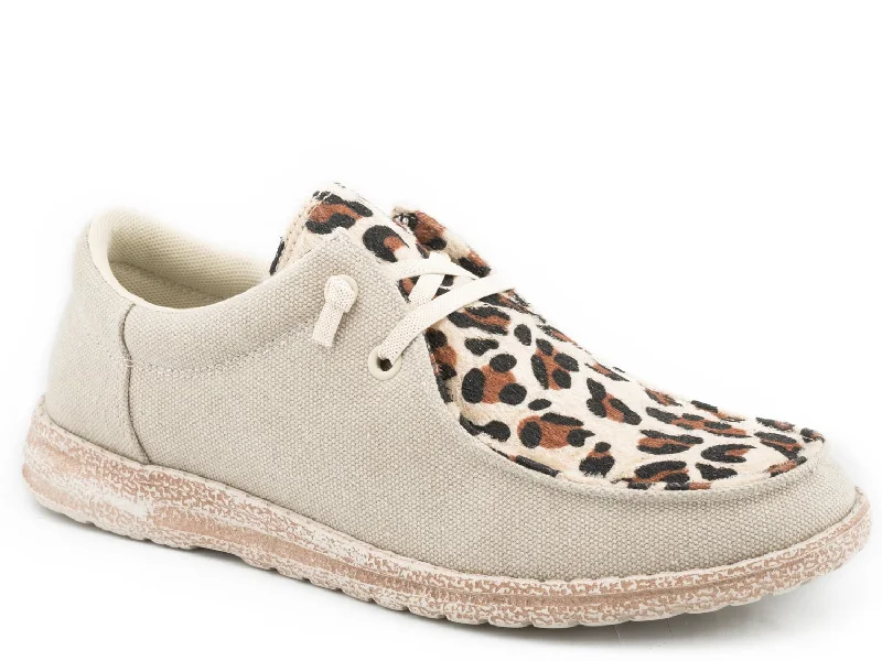 Urban Fashion Footwear Roper Womens Tan Fabric Hang Loose Leopard Loafer Shoes