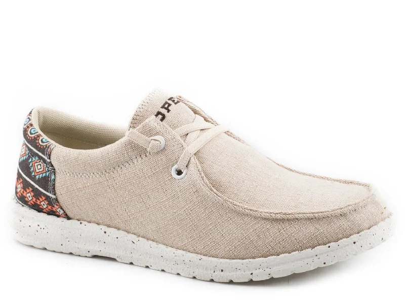 Women's Modern Shoes Roper Womens Tan Fabric Hang Loose Southwestern Loafer Shoes