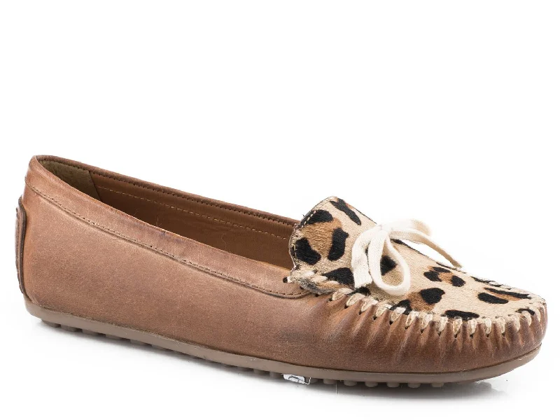 Women's Bold Fashion Shoes Roper Womens Tan Leather Lilly Leopard Hair Loafer Shoes