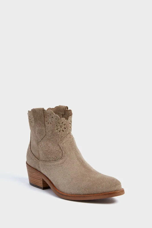 Stylish Women's Footwear Taupe Cali Broderie Suede Cowboy Boots