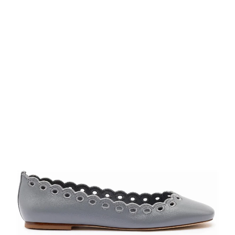 Designer Casual Shoes Meghan Broderie Flat In Titanium Leather