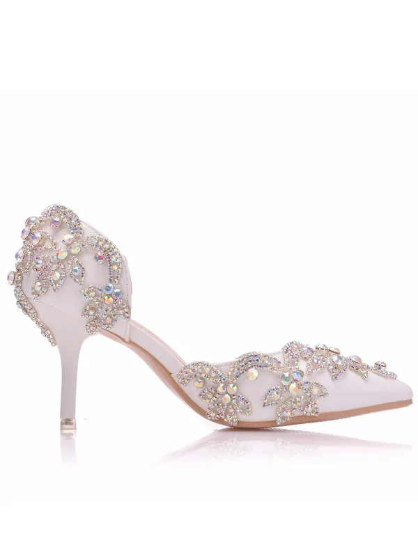 Stylish All-Day Wear Shoes Woman's Wedding Shoes Pointed Toe rhinestone Stiletto