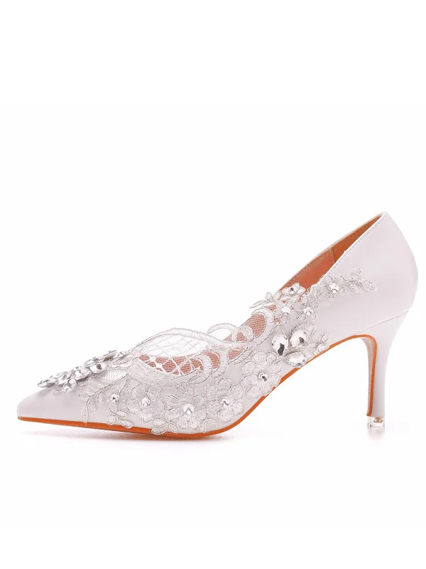 Comfortable Walking Shoes Women's Wedding Shoes Rhinestone Lace Stiletto