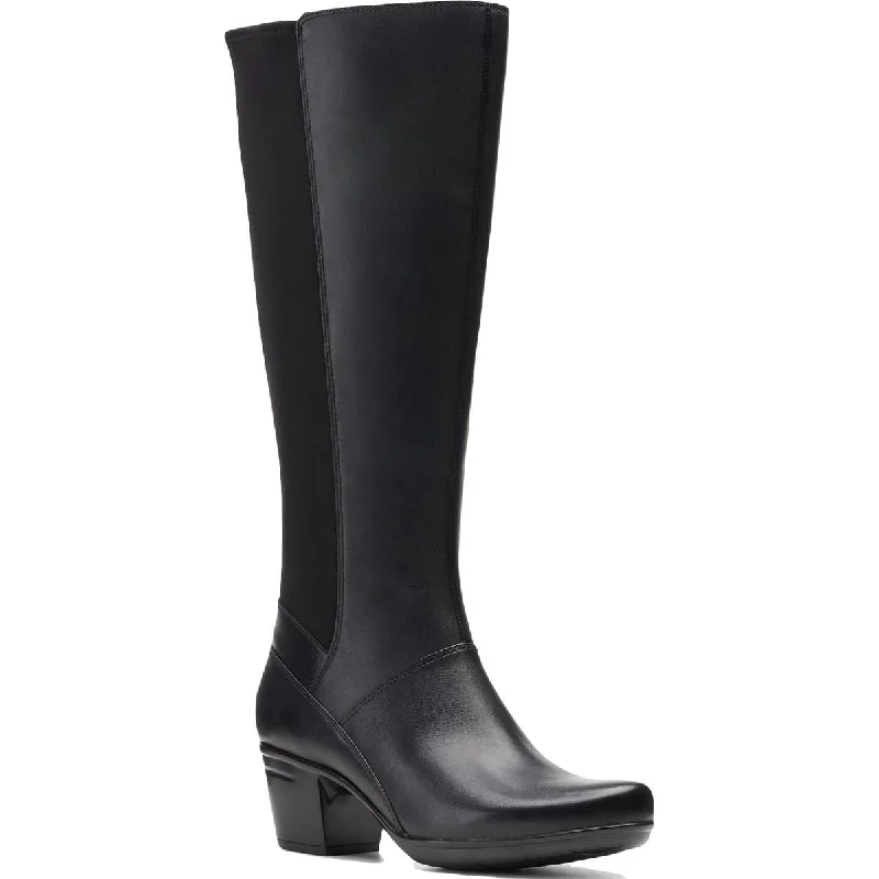 Comfortable Dress Shoes Clarks Womens Emslie Emma Leather Wide Shaft Knee-High Boots