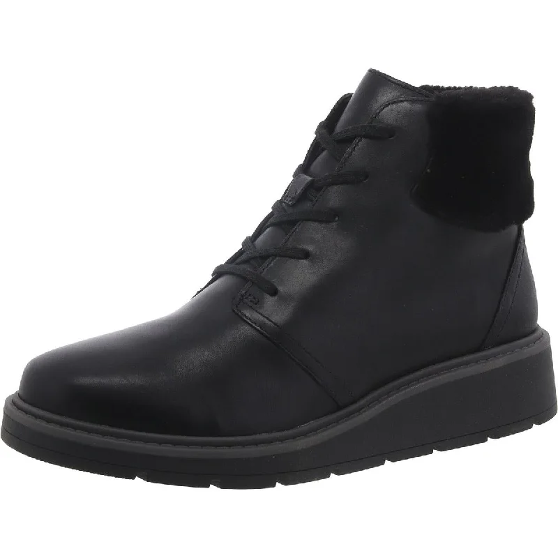 Modern Casual Shoes Clarks Womens Leighly Lace Leather Faux Fur Trim Ankle Boots