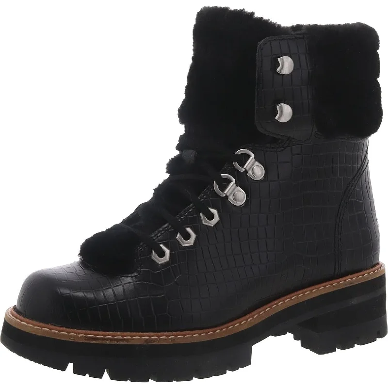 Sustainable Footwear Sale Clarks Womens Orianna Hiker Leather Faux Fur Trim Combat & Lace-Up Boots