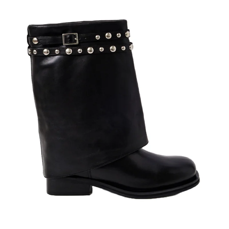Comfortable Office Shoes Free People Women's Scorpio Studded Foldover Boot in Black
