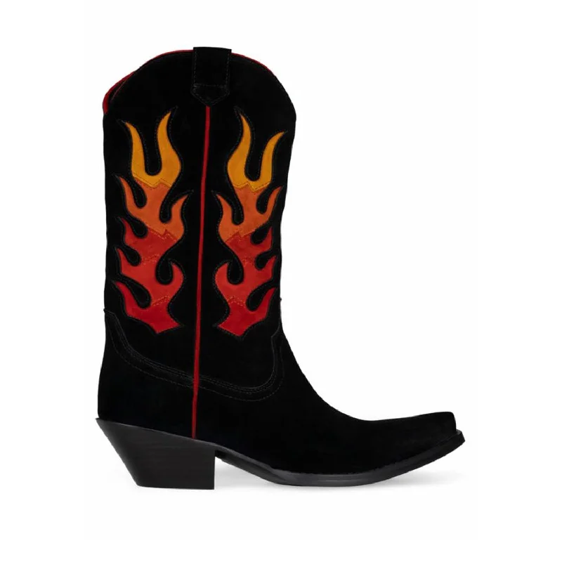 Style Upgrade Jeffrey Campbell  Women's Flameboy_M Black Sue Red Cow Sue M