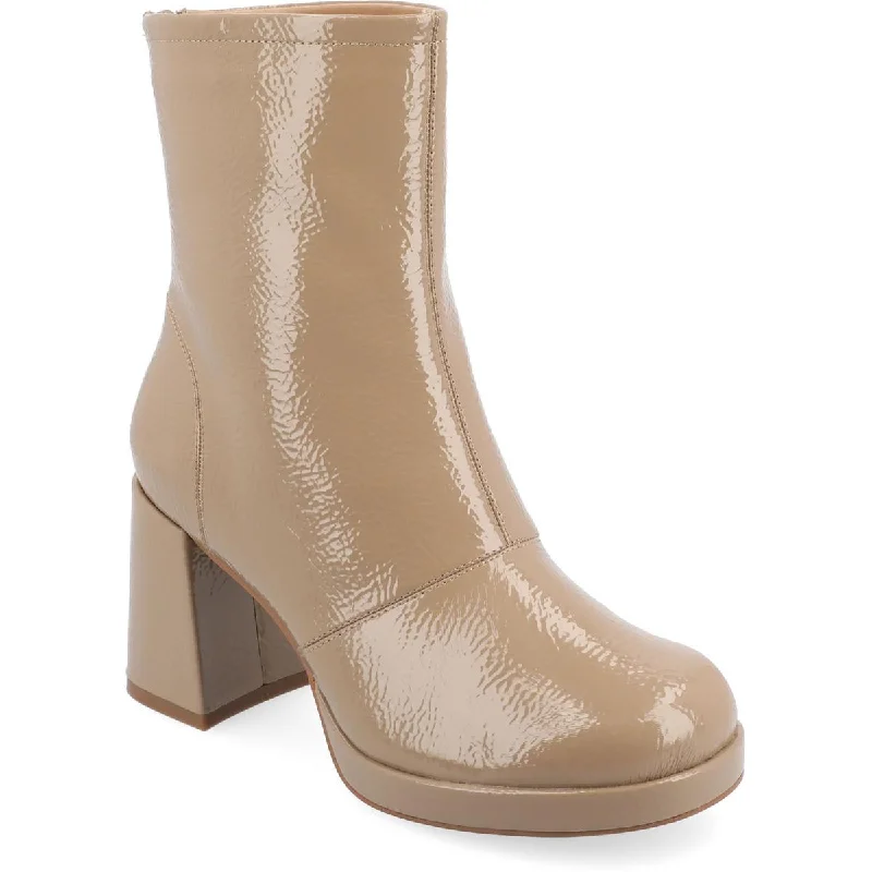 Unleash Your Trendy Side Journee Collection Womens Aylani Block Heel Faux Leather Mid-Calf Boots