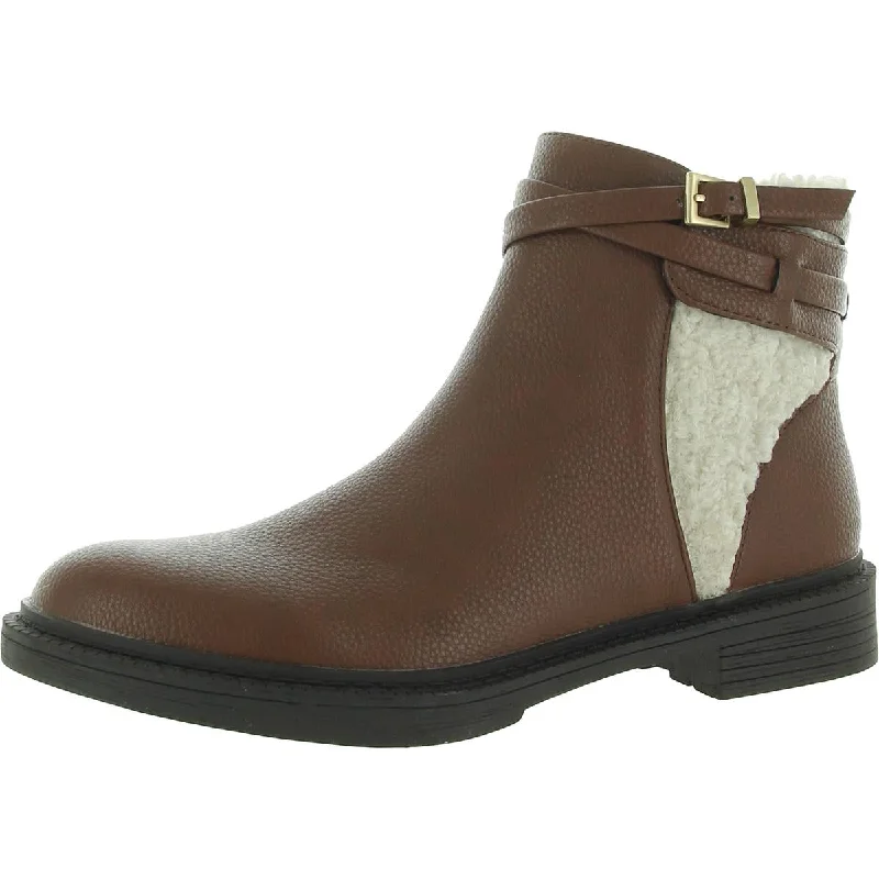 Trend Leading Collection Kenneth Cole Reaction Womens Wind Lug Buckle Cozy Leather Faux Fur Ankle Boots