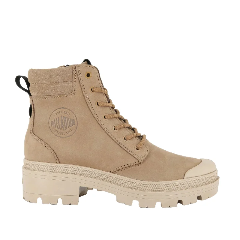 Exclusive Designer Style Deals Palladium Women's Pallabase Hi Cuff WP in Ochre Tan