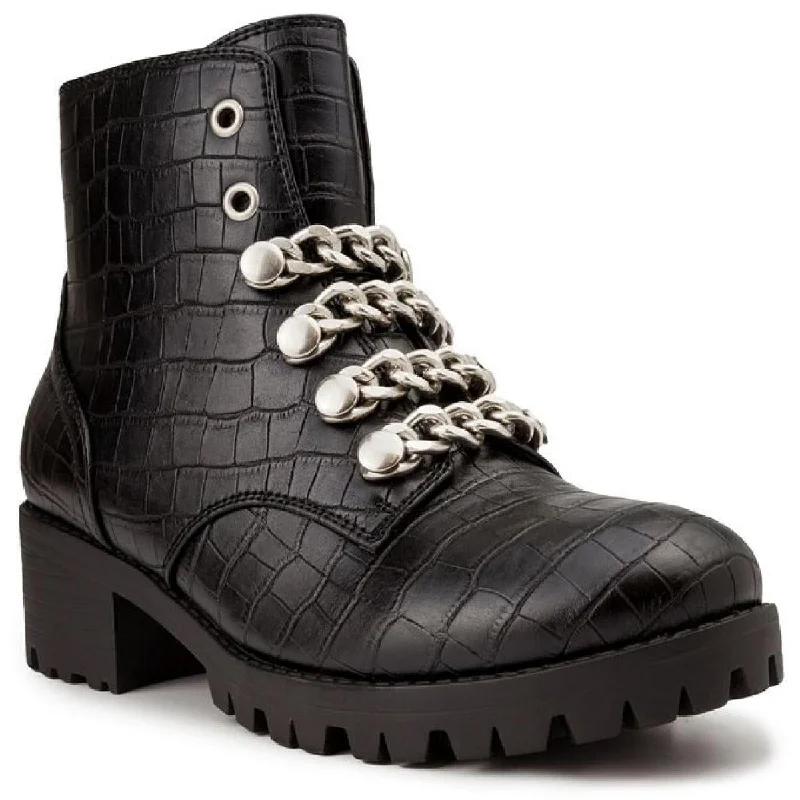 Breathable Shoes Sugar Womens Obvi Faux Leather Chain Combat & Lace-up Boots