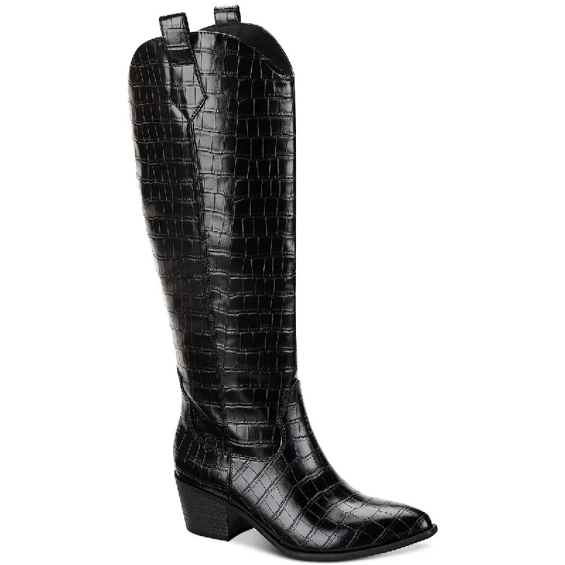 Seasonal Fashion Sun + Stone Womens Dollyy Croc Texture Block Heel Knee-High Boots