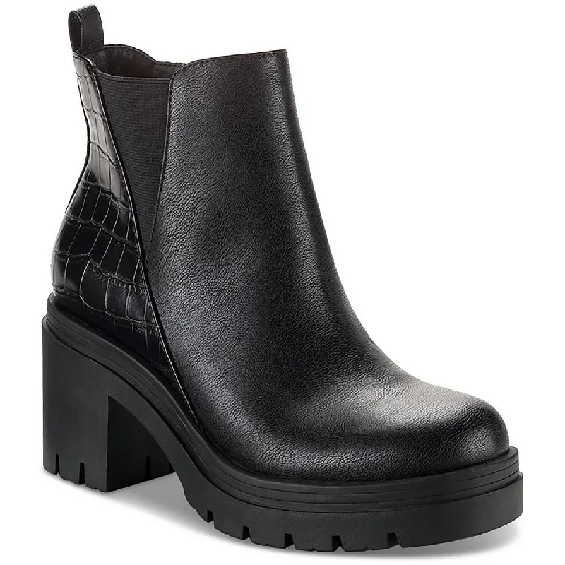Trendy Styles Sun + Stone Womens VERONIKAA Faux Leather Block Heel Ankle Boots