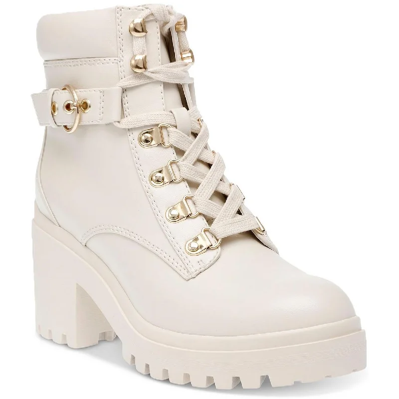 Fashion Forward Femininity Wild Pair Womens Bridgitt Faux Leather Ankle Combat & Lace-Up Boots