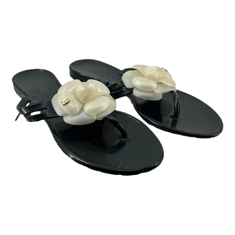 Casual Chic CHANEL/Camellia/RubberSandals/US 6.5/Black/