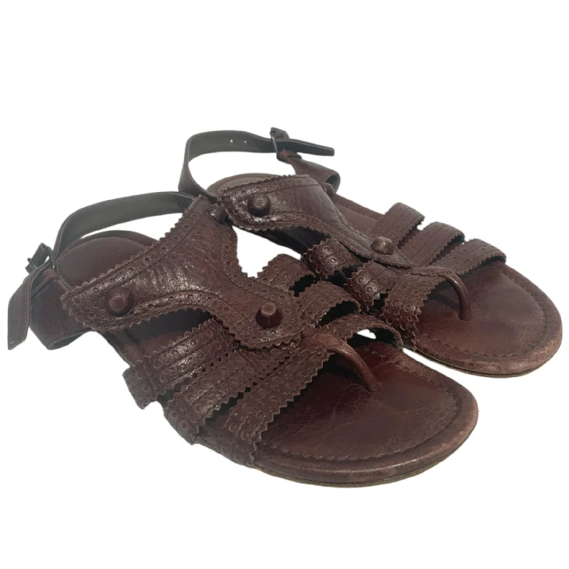 The Latest Fashion Trends BALENCIAGA/Sandals/US 7/Leather/BRW/Ankle Strap/T strap gladiator Sandlas