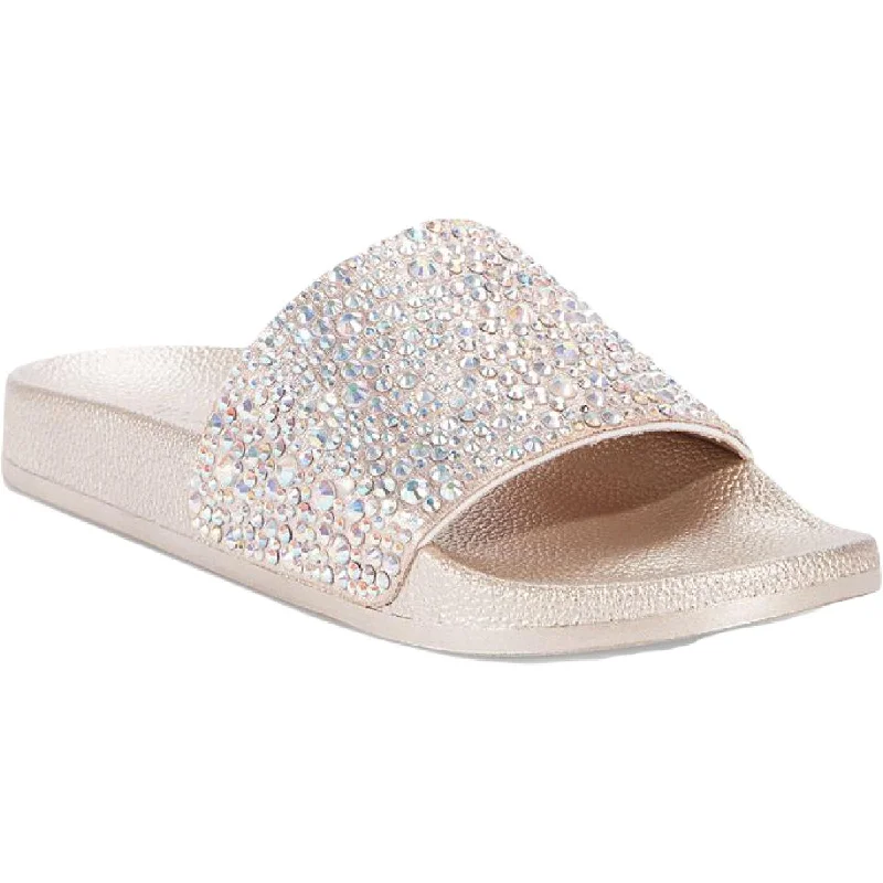Big Savings Peymin  Womens Rhinestone Slip On Pool Slides