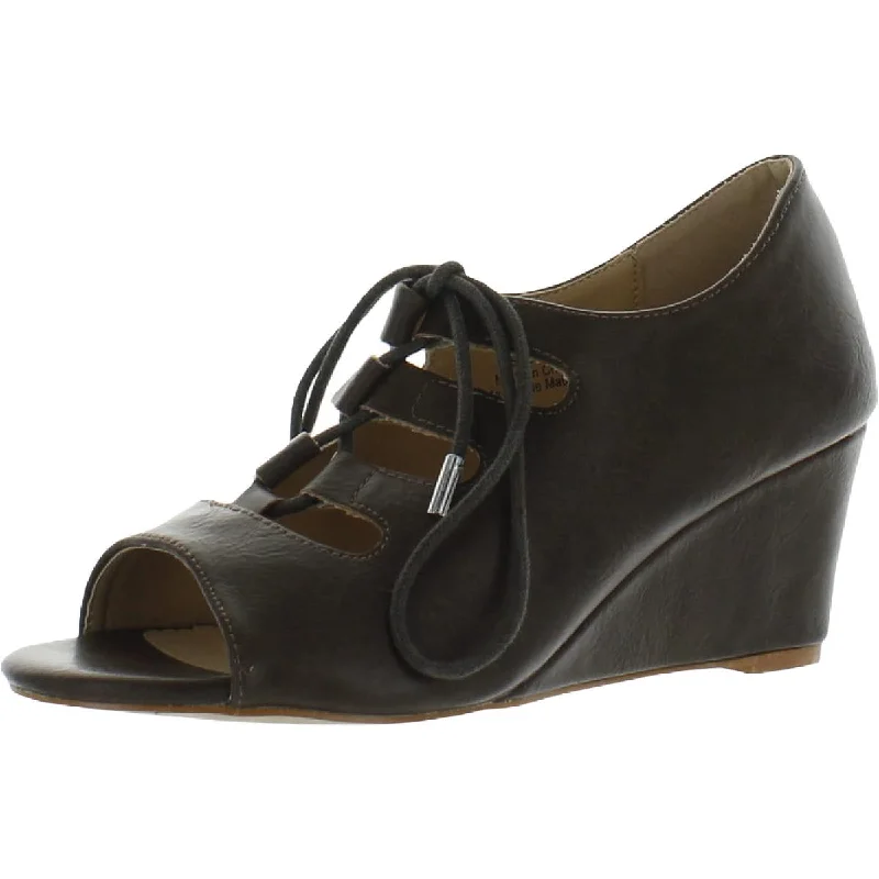 Huge Discounts This Week Kortlin Womens Faux Leather Lace-Up Wedge Sandals