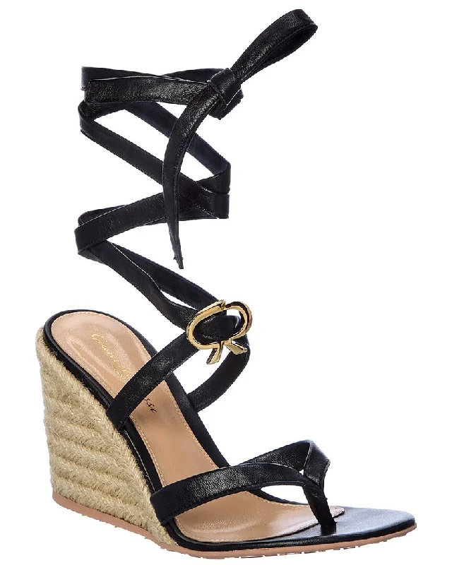 Style Breakthroughs Gianvito Rossi Ribbon Beachclub 85 Leather Wedge Sandal