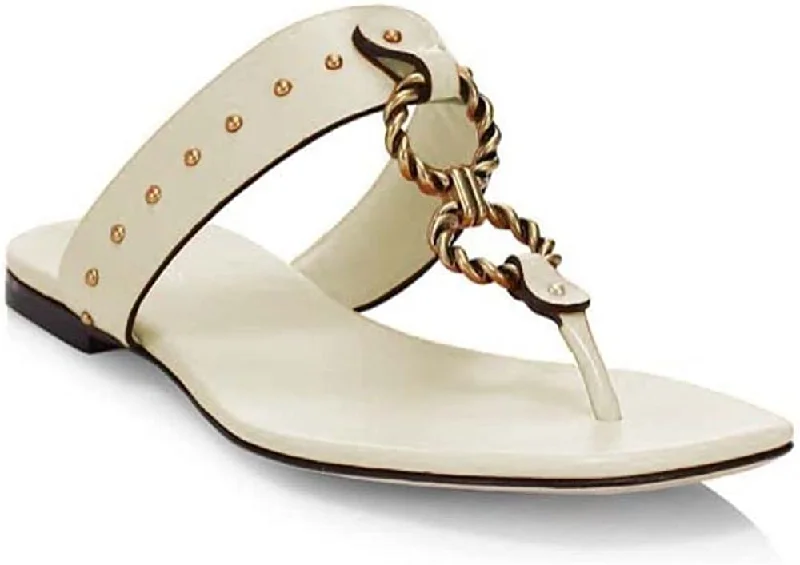 Limited Time Tory Burch Women's Ivory Vintage Plaque Leather Thong Sandals Flats Shoes Limited Time Tory Burch Women's Ivory Vintage Plaque Leather Thong Sandals Flats Shoes