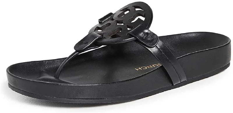 On-Trend Fashion Offers Tory Burch Women's Black Leather Cloud Miller Sandals Shoes