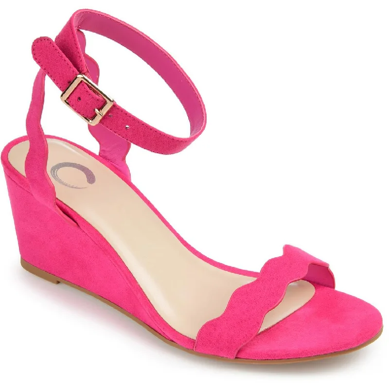 Snag Fabulous Fashion Bargains LOUCIA Womens Solid Scalloped Wedge Sandals