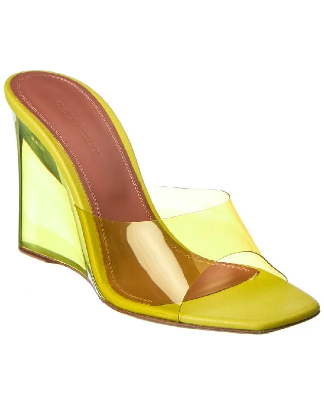 Trend Forward Threads Amina Muaddi Lupita Vinyl & Leather Wedge Sandal